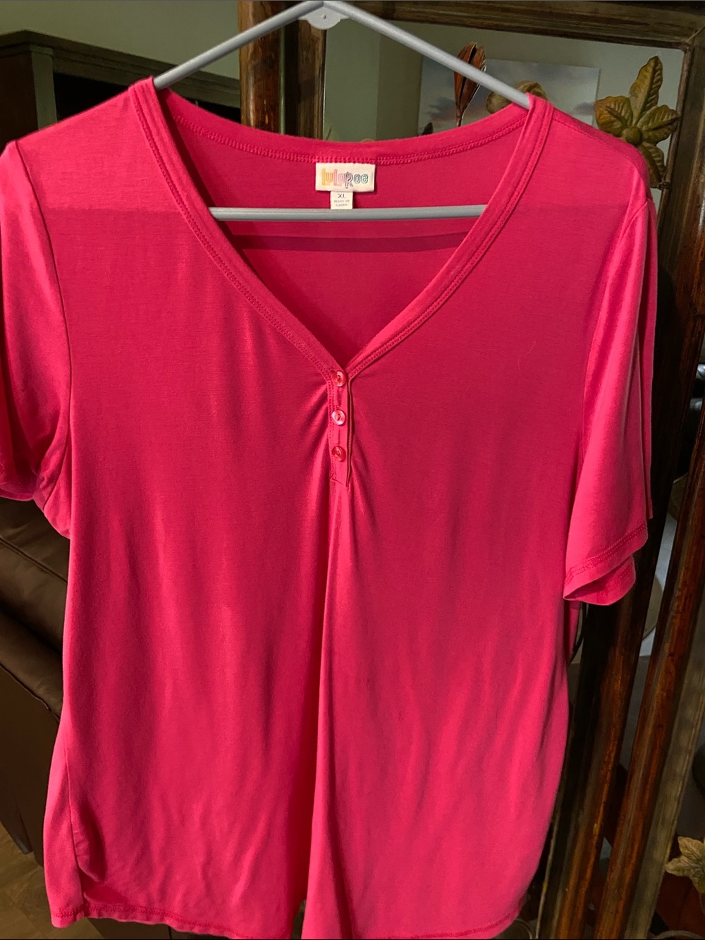 LuLaRoe Bright Pink Short Sleeve V-Neck Top